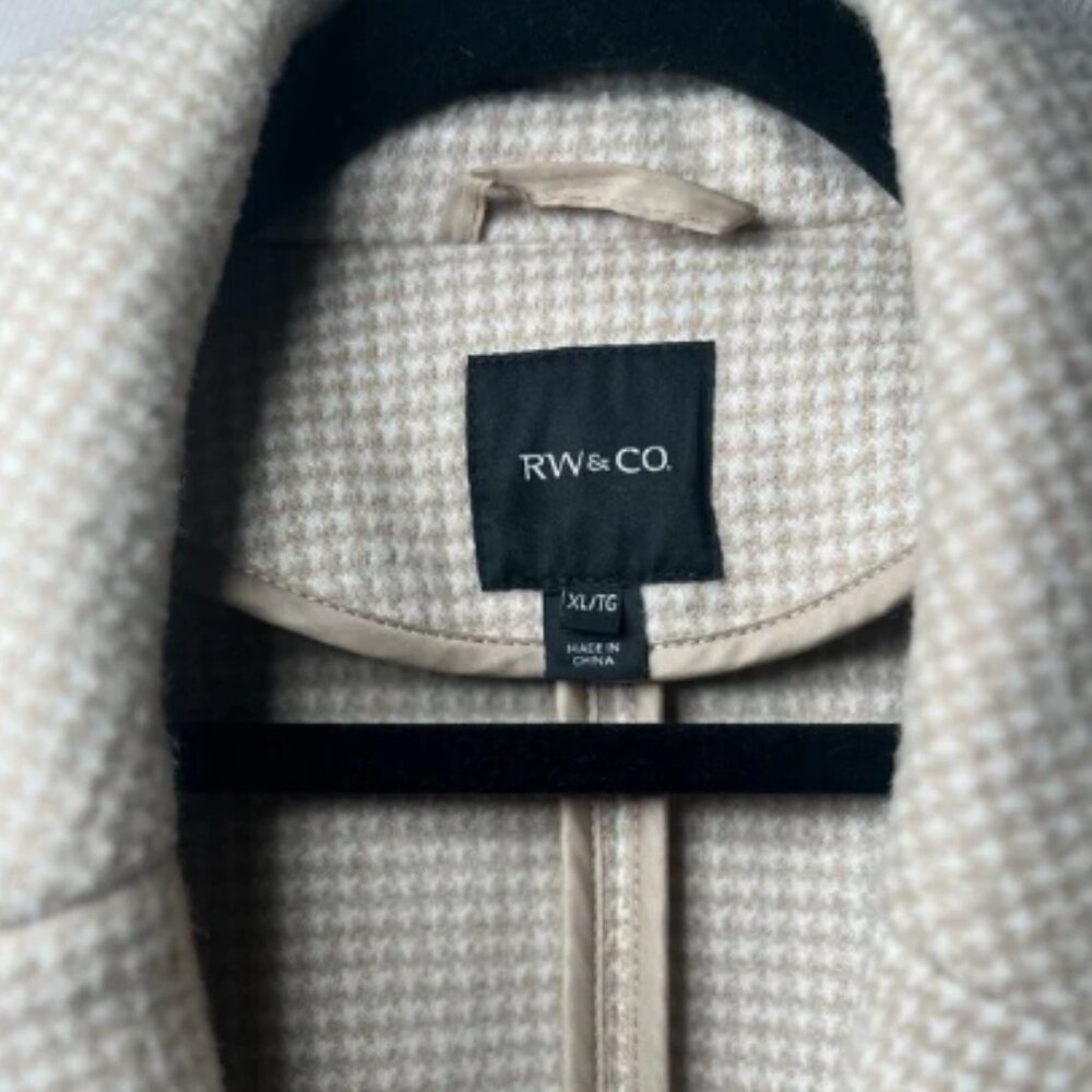 RW&Co Fitted Long Print Coat with Tailored Collar and Pockets - Size XL in Cream - Picture 7 of 9